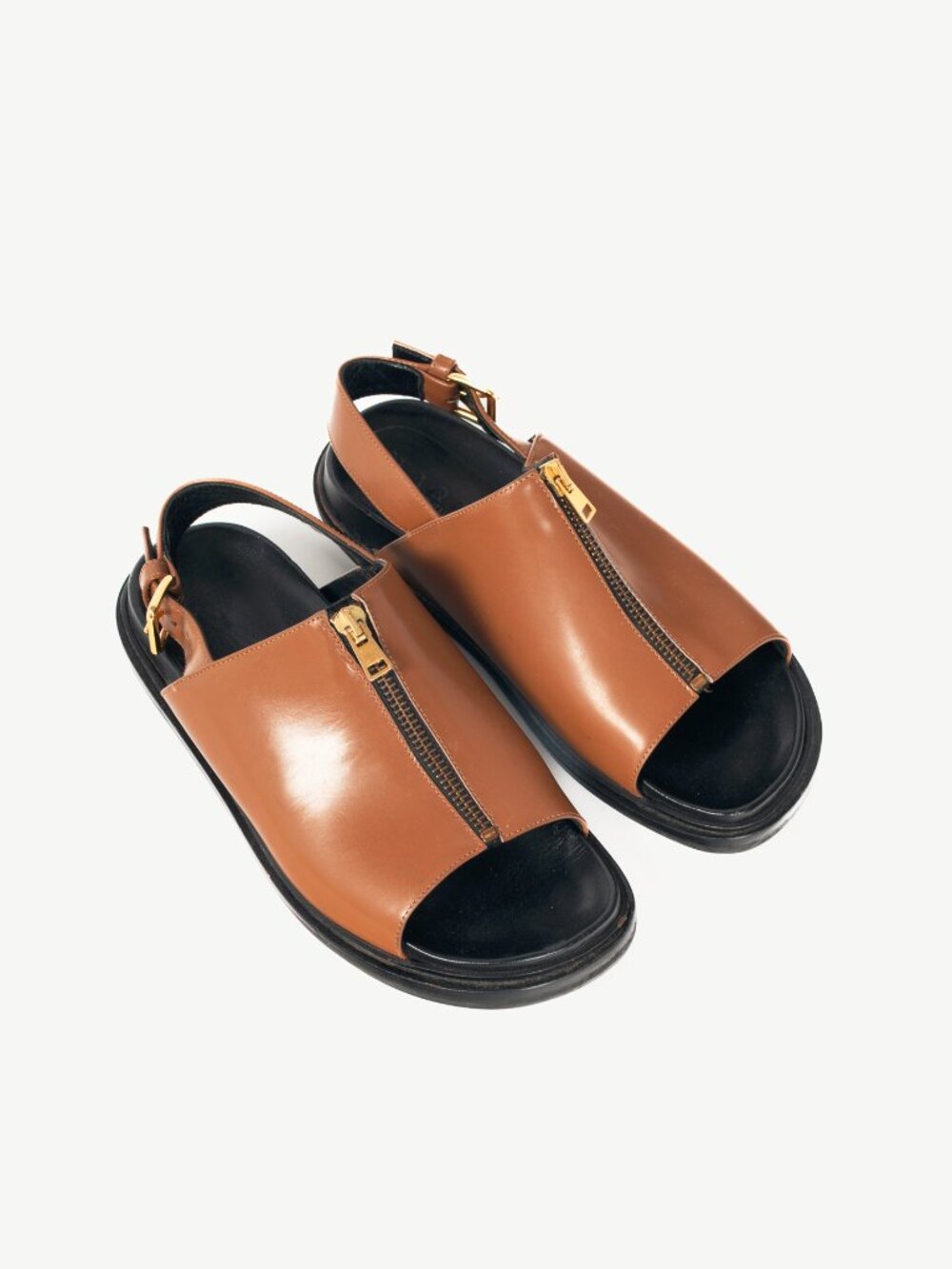 Marni Peanut Leather Zip-Front Slingback Sandals